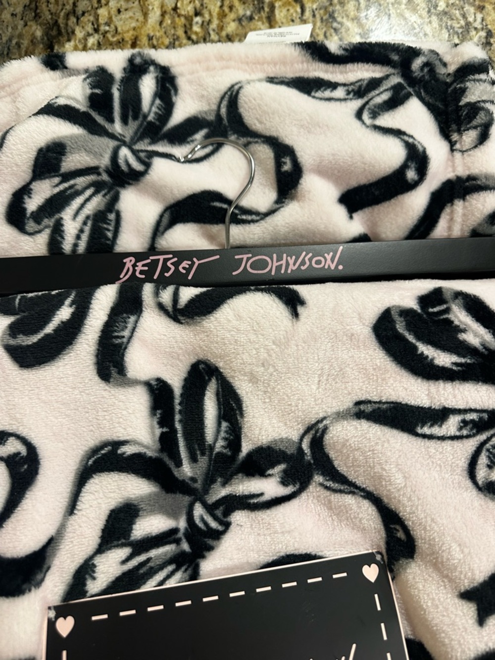 Betsey Johnson Pink & Black Bow Plush Throw Blanket